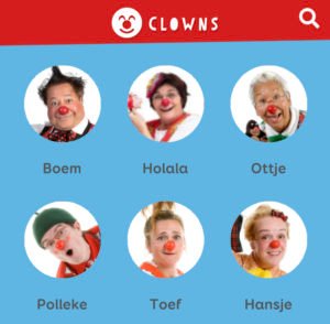 Portretfoto's van de Cliniclowns voor in de app