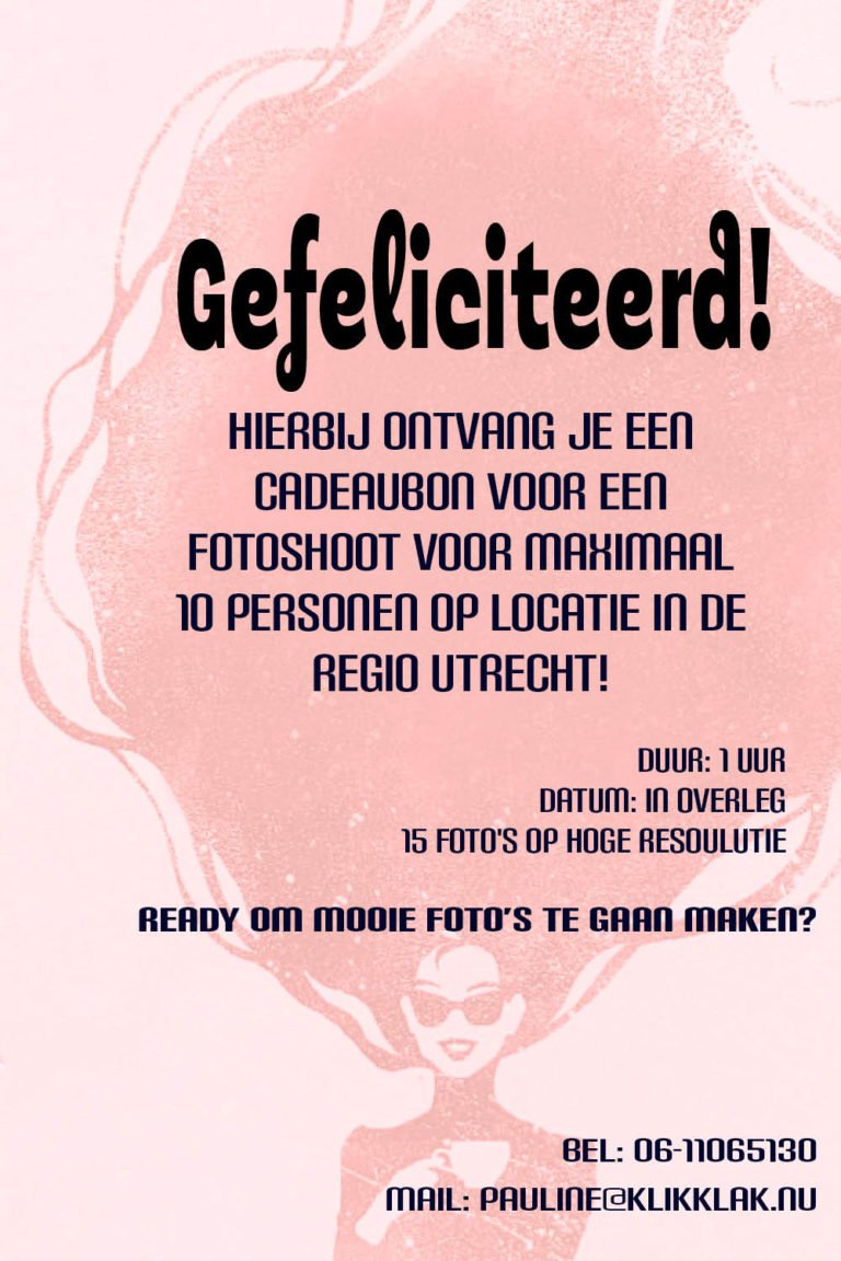 Cadeaubon fotoshoot op locatie gefeliciteerd roze