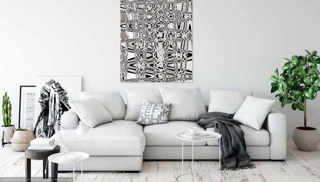 Digitale kunst aan de muur in het zwart wit en creme. Gemaakt door Pauline Smale. Strak modern en fris. Ideale fotokunst aan de muur boven jouw werkplek, bank of in de woonkamer!